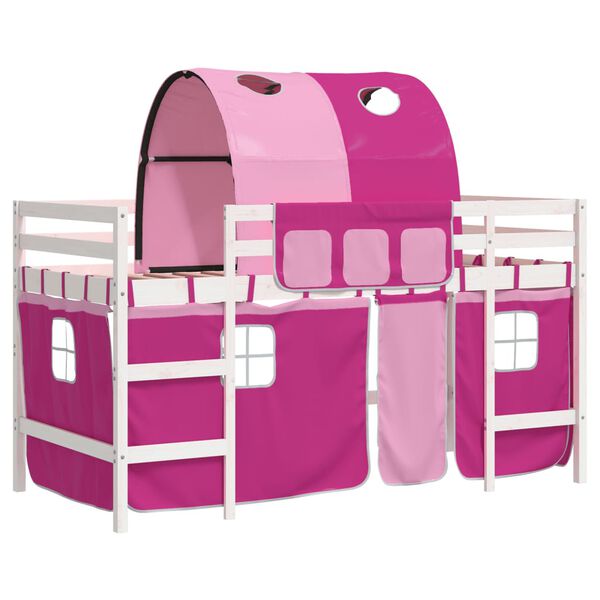 vidaXL Cama alta para niños con túnel madera pino rosa 90x190 cm