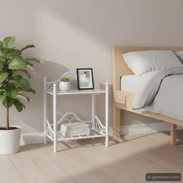 vidaXL Mesita de noche de acero y vidrio templado 45x30,5x60 cm blanco
