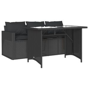 vidaXL Set comedor de jard&iacute;n 2 pzas con cojines rat&aacute;n sint&eacute;tico negro