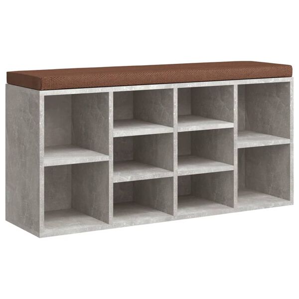 vidaXL Banco zapatero madera contrachapada gris hormigón 103x30x48 cm