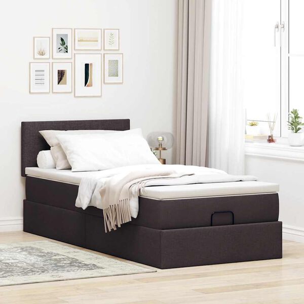 vidaXL Estructura cama otomana colch&oacute;n tela marr&oacute;n oscuro 90x190 cm
