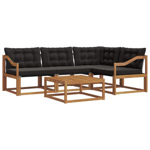 vidaXL Conjunto de sof&aacute;s de exterior con coj&iacute;n 5 pcs Natural y negro