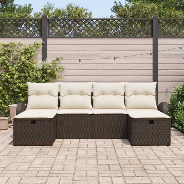 vidaXL Conjunto de sof&aacute; de jard&iacute;n 6 pcs Marr&oacute;n rat&aacute;n sint&eacute;tico