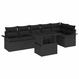 vidaXL Conjunto de sof&aacute; de jard&iacute;n con coj&iacute;n 7 pcs Negro Polirat&aacute;n