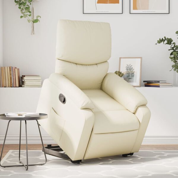 vidaXL Sill&oacute;n reclinable elevable cuero artificial color crema
