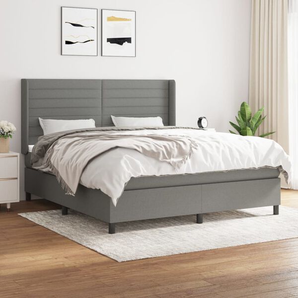 vidaXL Cama box spring con colch&oacute;n tela gris oscuro 160x200 cm