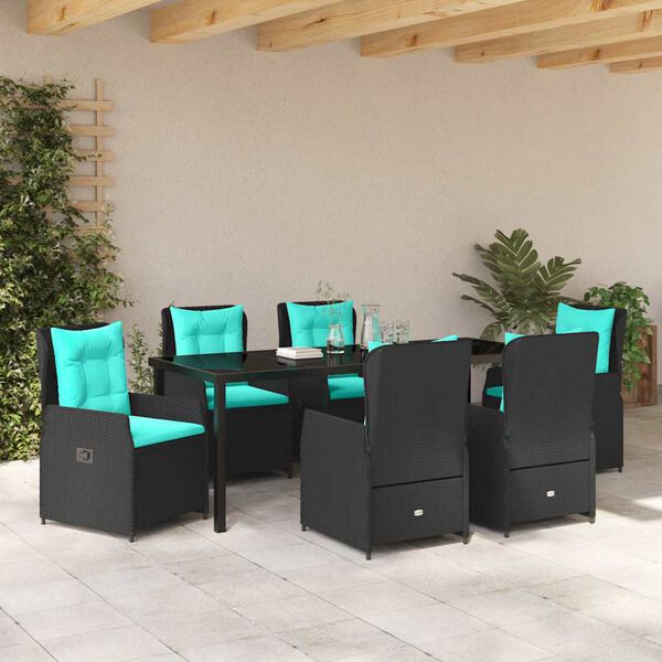 vidaXL Conjunto de Comedor de Jard&iacute;n 7 pcs Negro Polirat&aacute;n