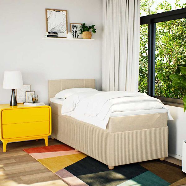 vidaXL Cama box spring con colch&oacute;n tela color crema 100x200 cm