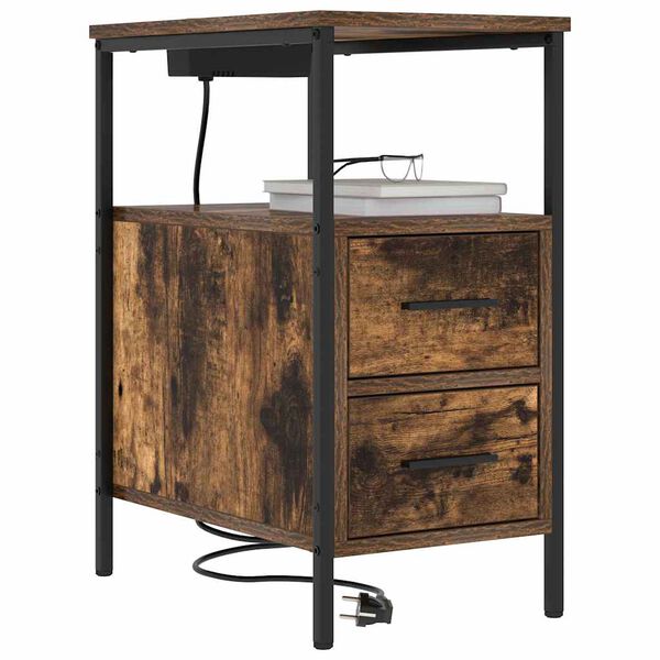 vidaXL Armario de Noche con caj&oacute;n Roble ahumado 30 x 48 x 61 cm