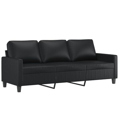 vidaXL Sofá de 3 plazas con taburete cuero sintético negro 180 cm