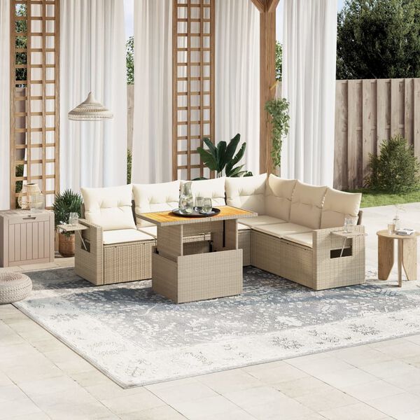 vidaXL Set sof&aacute;s de jard&iacute;n 7 piezas y cojines rat&aacute;n sint&eacute;tico beige