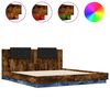 vidaXL Estructura de cama cabecero luces LED roble ahumado 180x200 cm