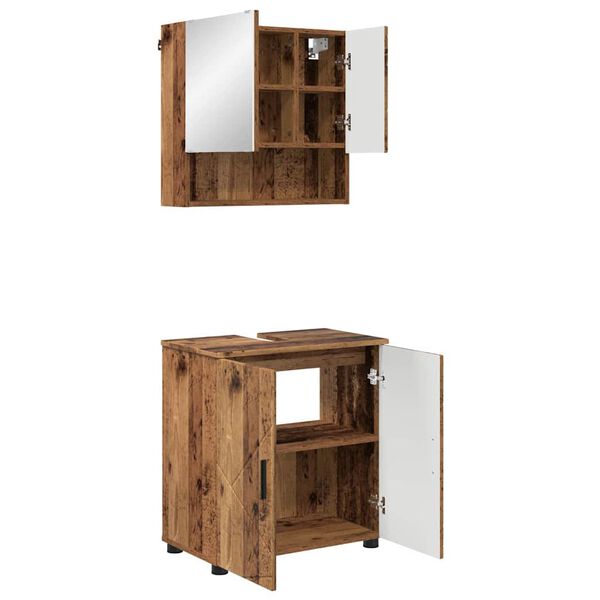 vidaXL Juego de muebles de ba&ntilde;o con puerta 2 pcs Madera envejecida