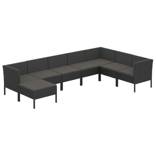 vidaXL Set de muebles de jard&iacute;n 8 pzas y cojines rat&aacute;n sint&eacute;tico negro