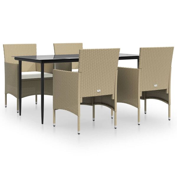 vidaXL Juego de comedor de jard&iacute;n 5 piezas con cojines beige y negro