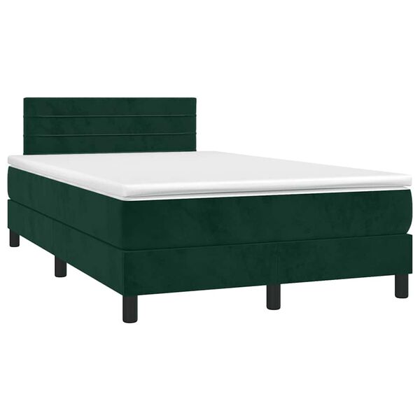 vidaXL Cama box spring colch&oacute;n y LED terciopelo verde oscuro 120x200cm