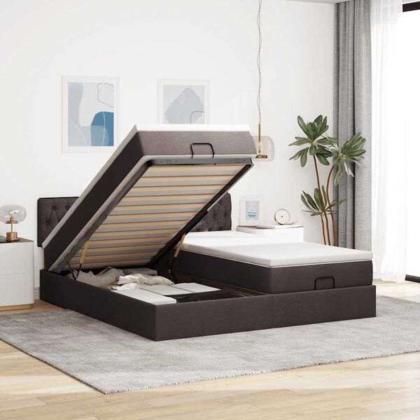 vidaXL Estructura cama otomana colchones tela marr&oacute;n oscuro 160x200 cm