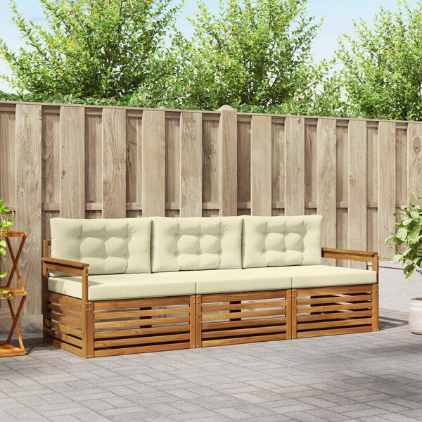 vidaXL Conjunto de sof&aacute;s de exterior con coj&iacute;n 3 pcs Natural y Crema