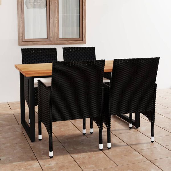 vidaXL Juego muebles jard&iacute;n 5 pzas con cojines rat&aacute;n sint&eacute;tico negro