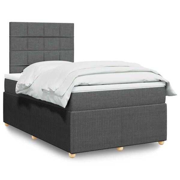 vidaXL Cama box spring con colch&oacute;n tela gris oscuro 120x200 cm