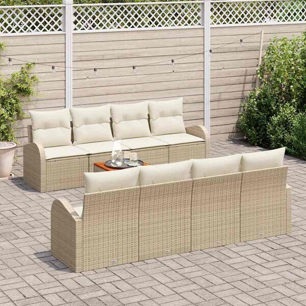 vidaXL Conjunto de sof&aacute;s de jard&iacute;n 9 pcs Beige y Crema rat&aacute;n sint&eacute;tico