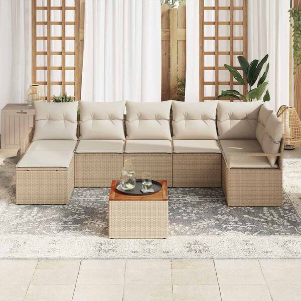 vidaXL Conjunto de sofá de jardín 8 pcs Beige y blanco