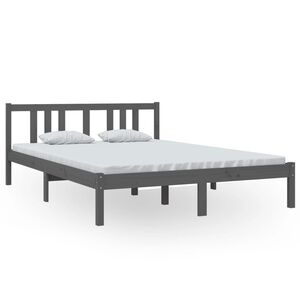 vidaXL Estructura de cama sin colch&oacute;n madera maciza gris 140x200 cm
