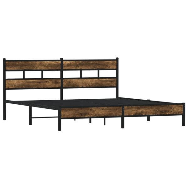 vidaXL Estructura de cama sin colch&oacute;n metal roble ahumado 193x203 cm
