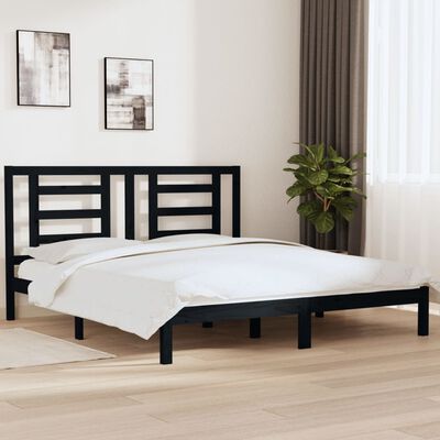 vidaXL Estructura de cama madera maciza negro Supe King 180x200 cm