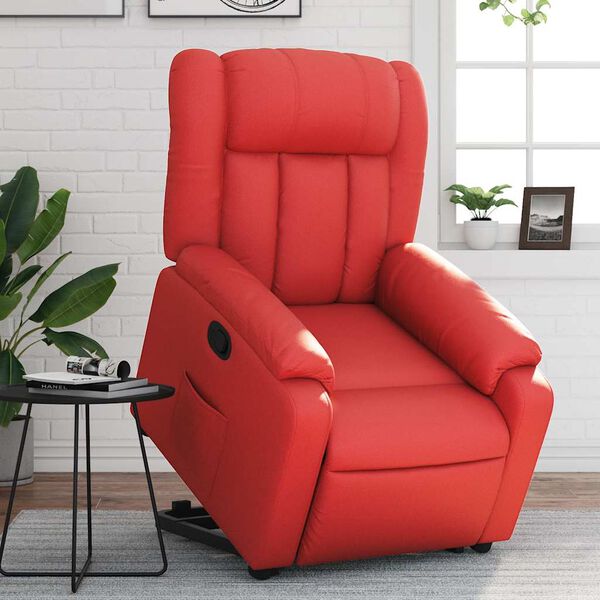 vidaXL Sill&oacute;n reclinable elevable cuero artificial rojo