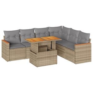 vidaXL Set sof&aacute;s jard&iacute;n y cojines 7 pzas rat&aacute;n sint&eacute;tico acacia beige