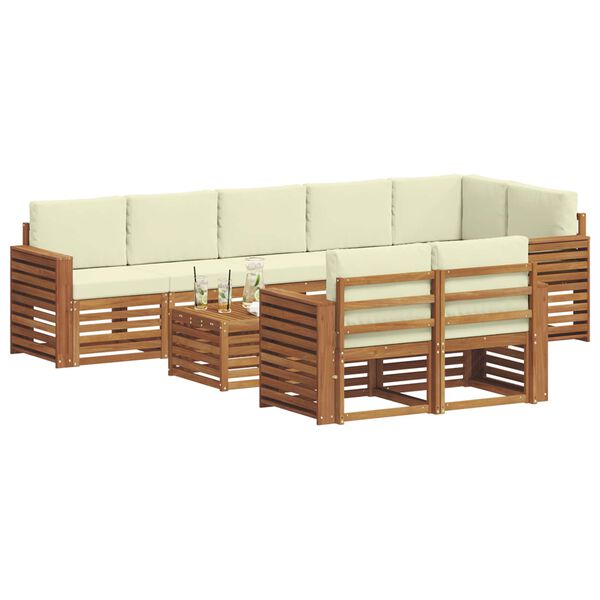 vidaXL Juegos de sof&aacute;s 9 pcs Natural y Crema Madera de Acacia S&oacute;lida