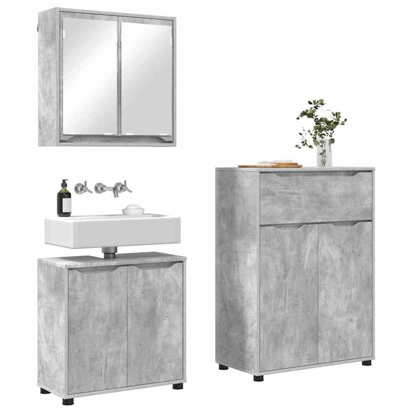 vidaXL Juego de muebles de ba&ntilde;o con caj&oacute;n Manual 3 pcs Gris Concreto