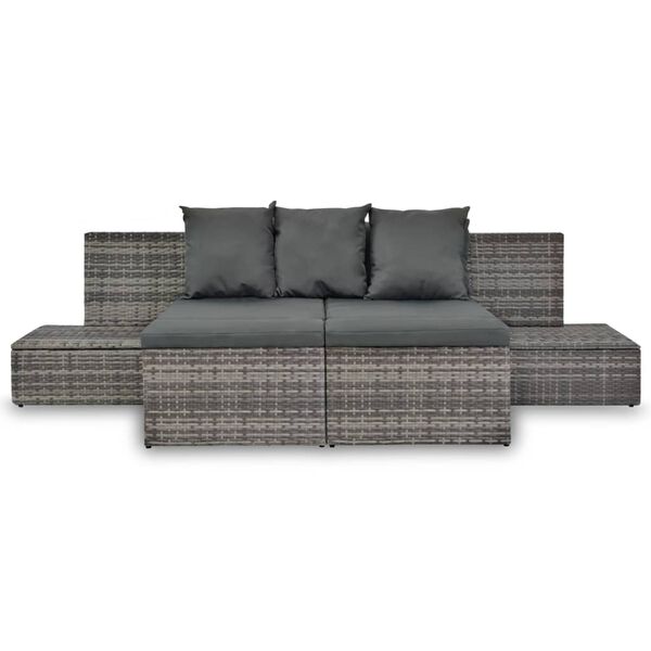 vidaXL Set de muebles de jardín 4 pzas y cojines ratán sintético gris