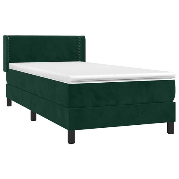 vidaXL Cama box spring con colch&oacute;n terciopelo verde oscuro 100x200 cm
