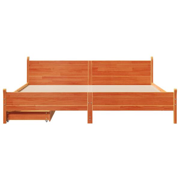 vidaXL Cama sin colch&oacute;n madera maciza de pino marr&oacute;n cera 200x200 cm