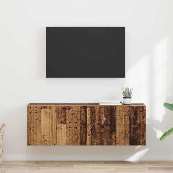 vidaXL Mueble de TV Montado en la Pared 2 pcs Madera envejecida