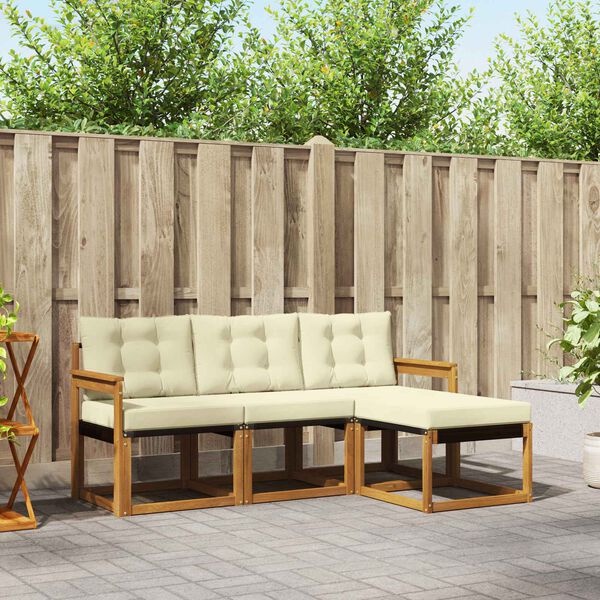 vidaXL Conjunto de sof&aacute;s de exterior con coj&iacute;n 4 pcs Natural y Crema