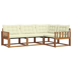 vidaXL Conjunto de sof&aacute;s de exterior con coj&iacute;n 4 pcs Natural y Crema