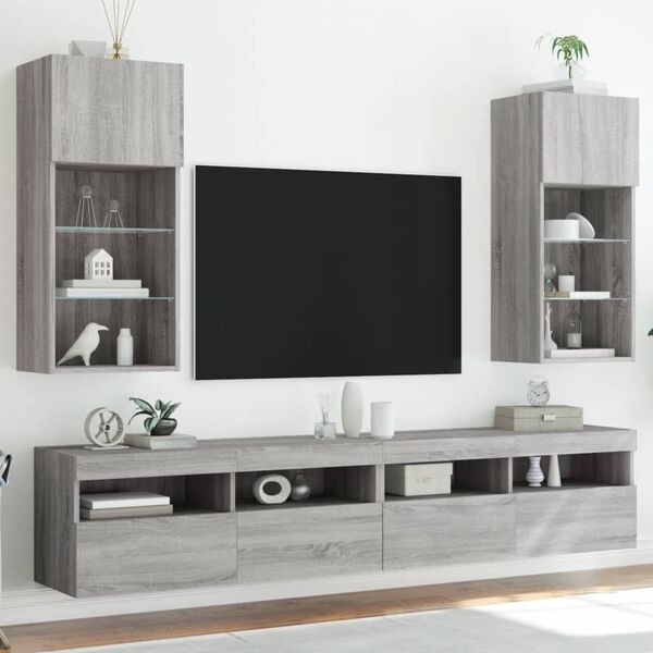 vidaXL Muebles de TV con luces LED 2 uds gris Sonoma 40,5x30x90 cm