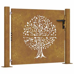 vidaXL Puerta de jard&iacute;n 100x75 cm de acero corten con dise&ntilde;o de &aacute;rbol