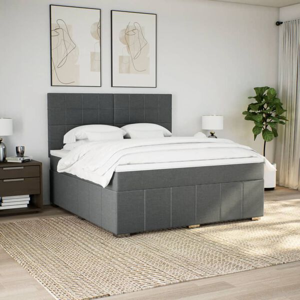 vidaXL Cama box spring con colch&oacute;n tela gris oscuro 180x200 cm