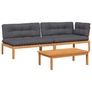 vidaXL Set de sof&aacute;s de palets de jard&iacute;n y cojines 3 pzas madera acacia