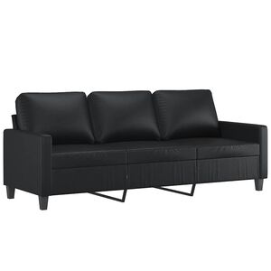 vidaXL Sof&aacute; de 3 plazas de cuero sint&eacute;tico negro 180 cm