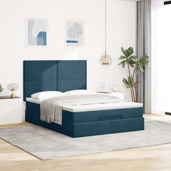 vidaXL Estructura de cama otomana con colchones terciopelo azul oscuro