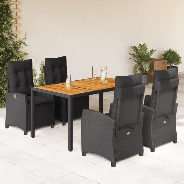 vidaXL Set de muebles jard&iacute;n 5 pzas con cojines rat&aacute;n sint&eacute;tico negro