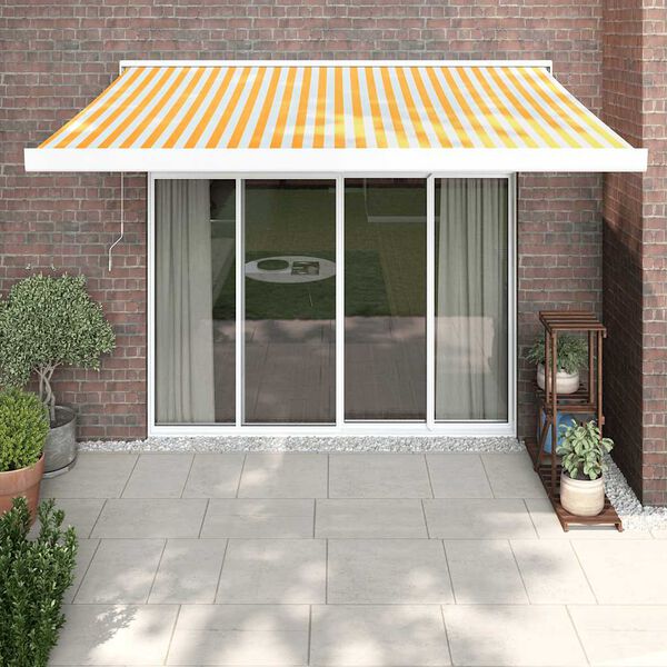 vidaXL Toldo retr&aacute;ctil aluminio y tela amarillo y blanco 3,5x2,5 m