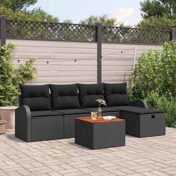 vidaXL Conjunto de sof&aacute;s de jard&iacute;n con coj&iacute;n 6 pcs Negro Polirat&aacute;n