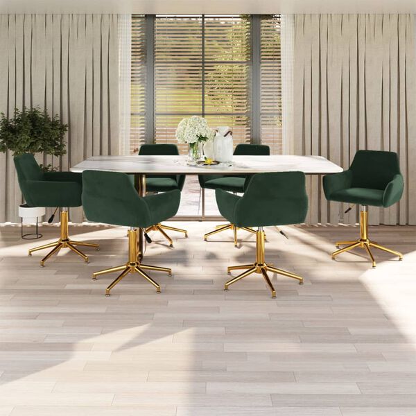 vidaXL Silla de comedor giratoria 6 uds terciopelo verde oscuro