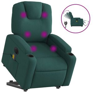 vidaXL Sill&oacute;n masaje el&eacute;ctrico reclinable elevable tela verde oscuro